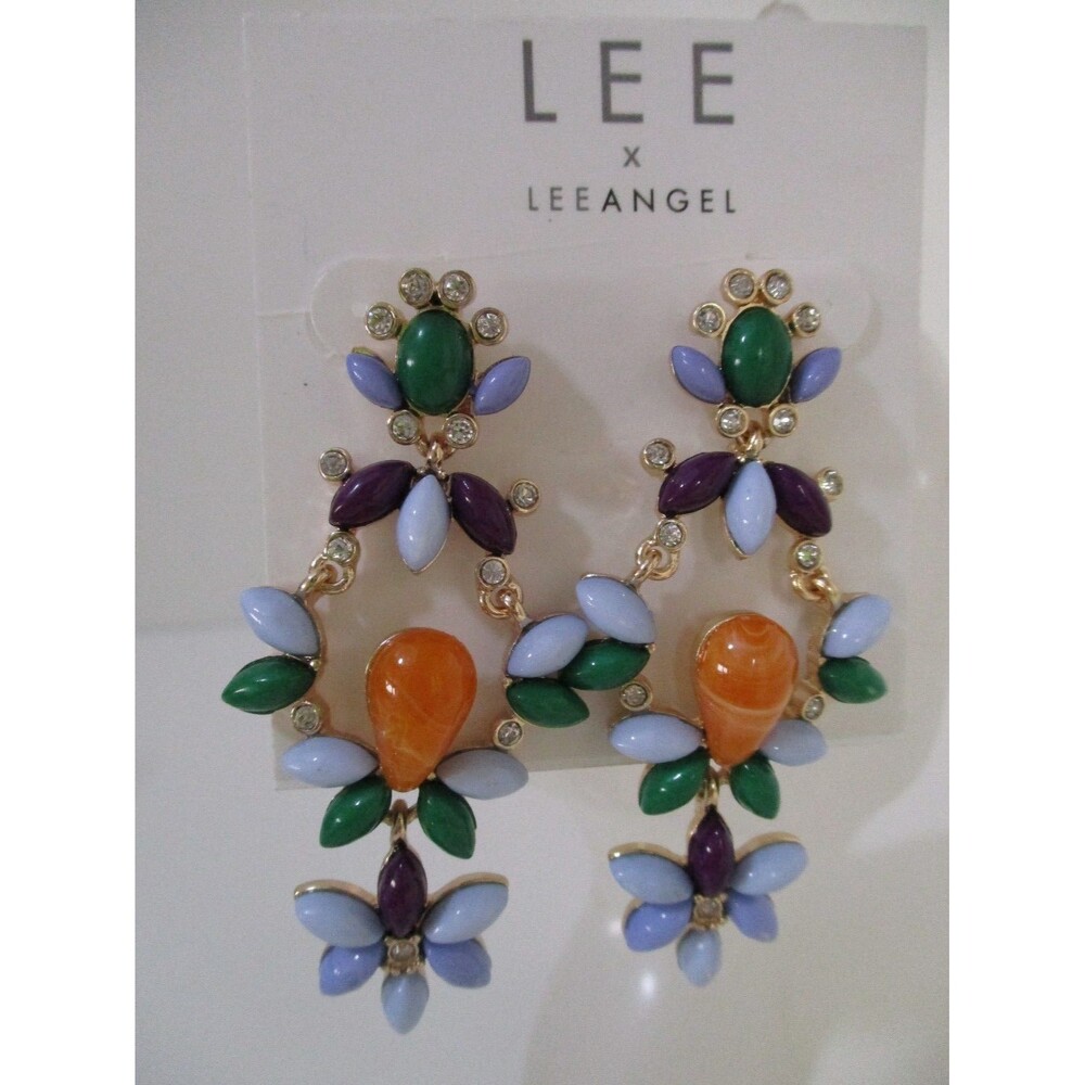Lee By Lee Angel Mutli Color Cabochon Chandelier Earrings NWT $48
